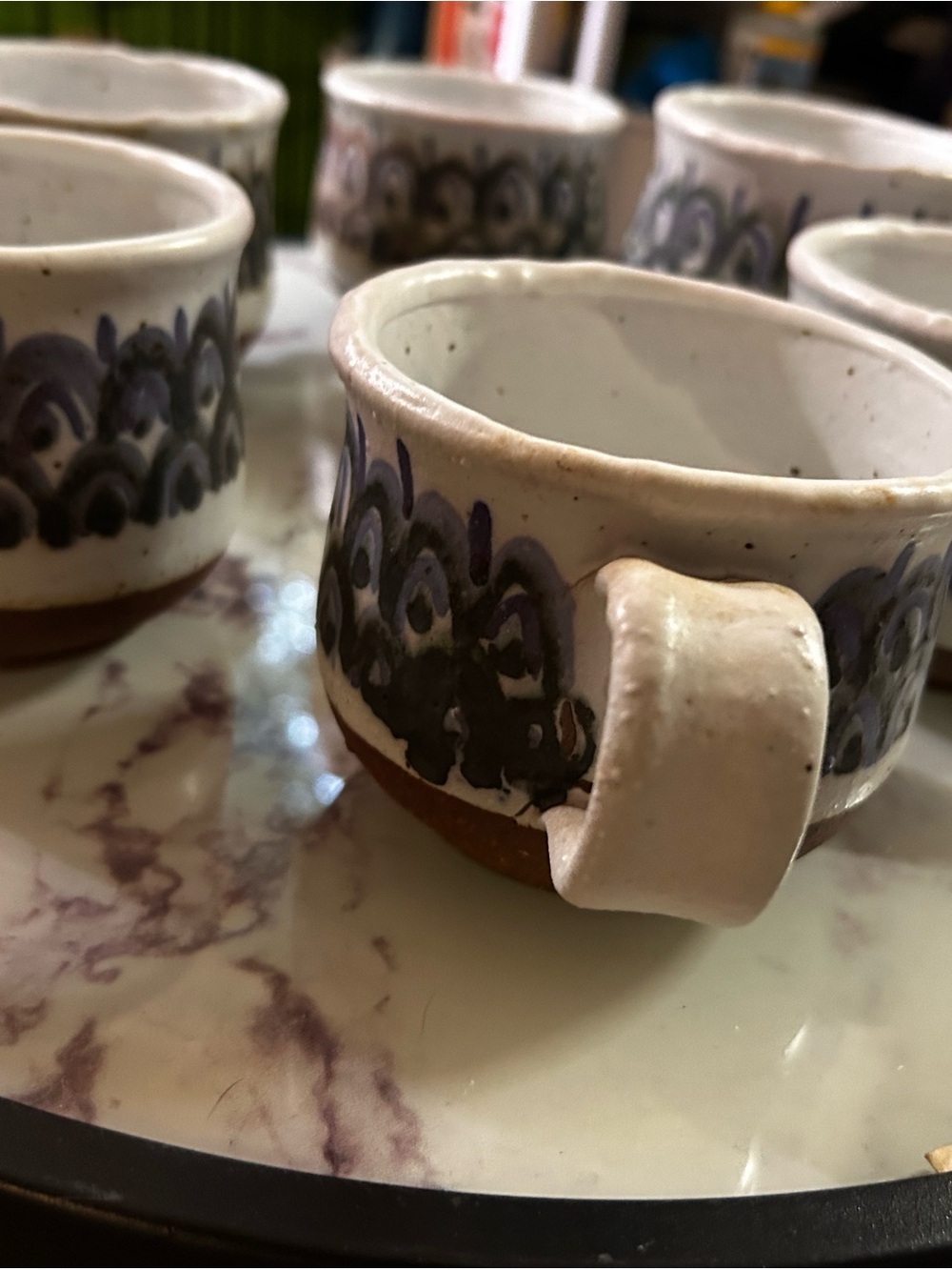 Vintage Handcrafted  Folkart Ceramic Coffee/Tea Cups Set Of Six